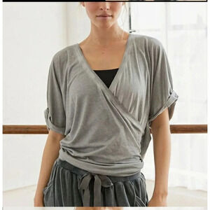 FP Movement Women's Gray Half Sleeve Ruffle Blouse Top Size M